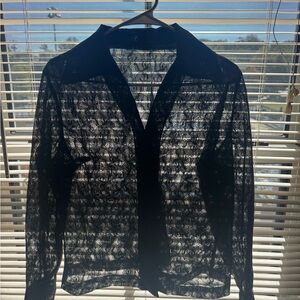 Made in Austria Handmade Black Sheer Lace Button Down